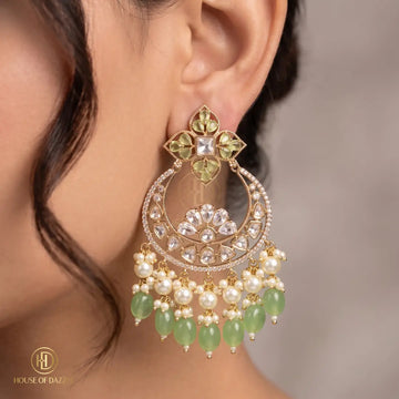 Mint Blossom Pearl Chandbali Earrings