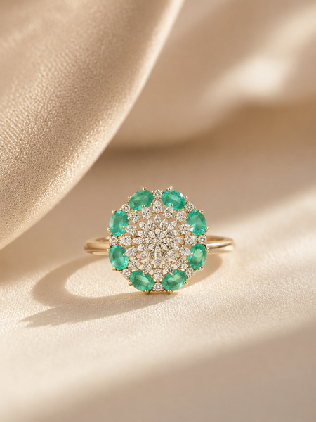 Emerald Floral Diamond Statement Ring