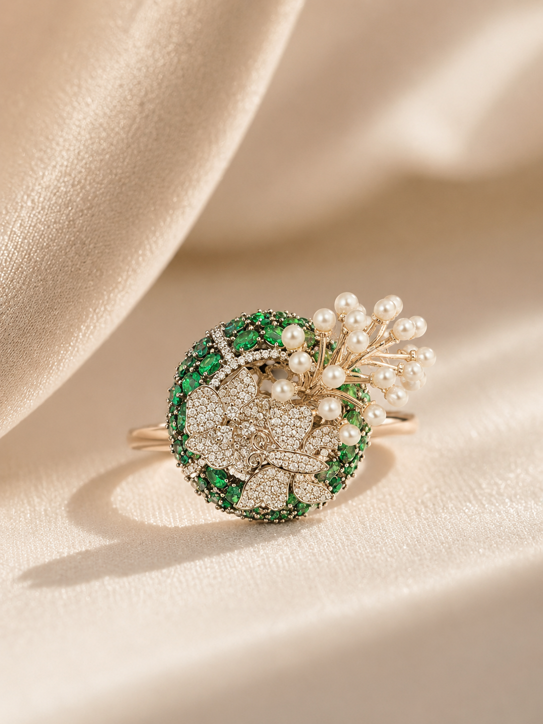 Emerald Pearl Garden Statement Ring