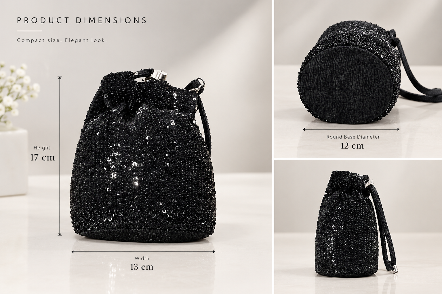 Noir Sequin Drawstring Bag