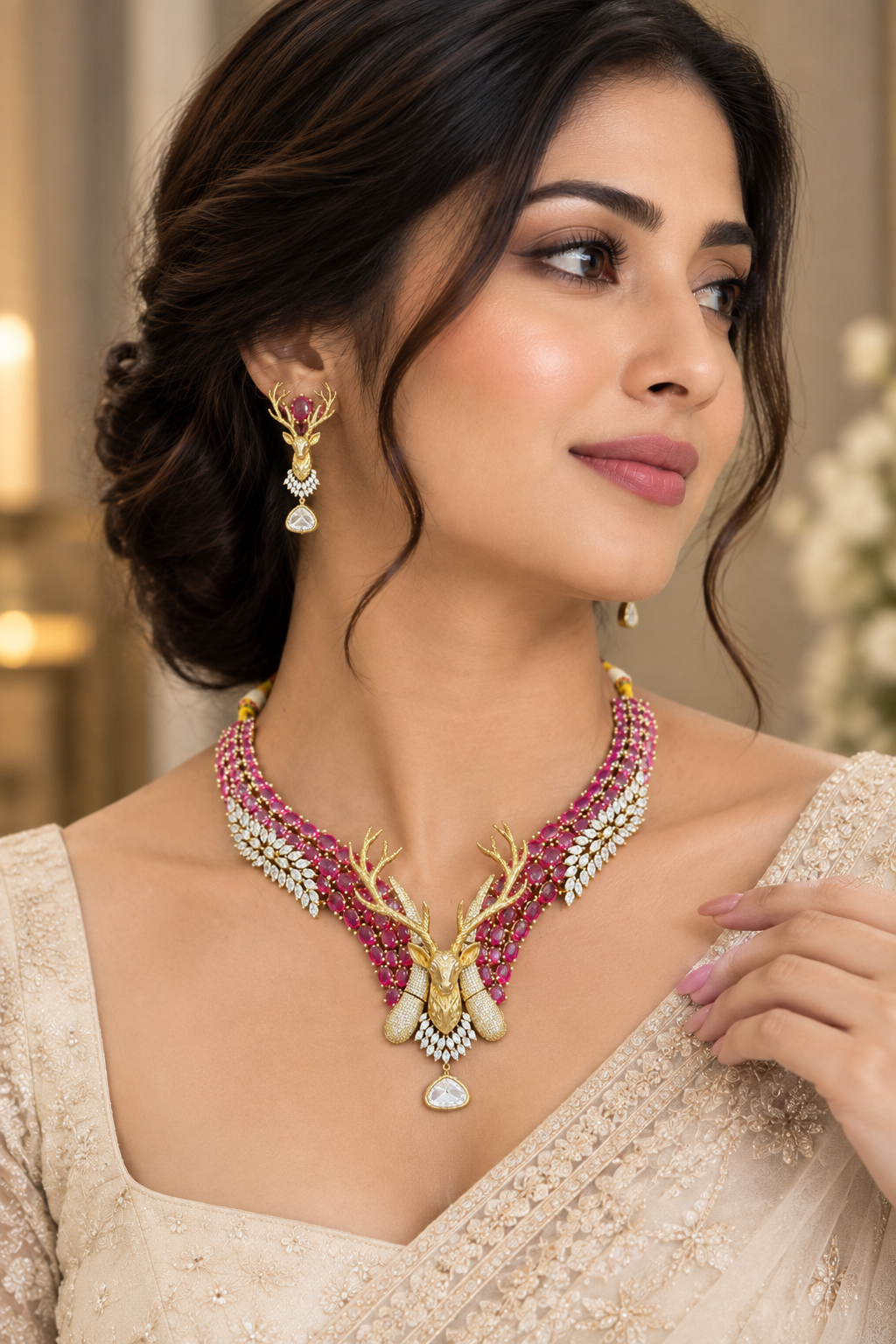 Ruby Deer Statement Necklace Set