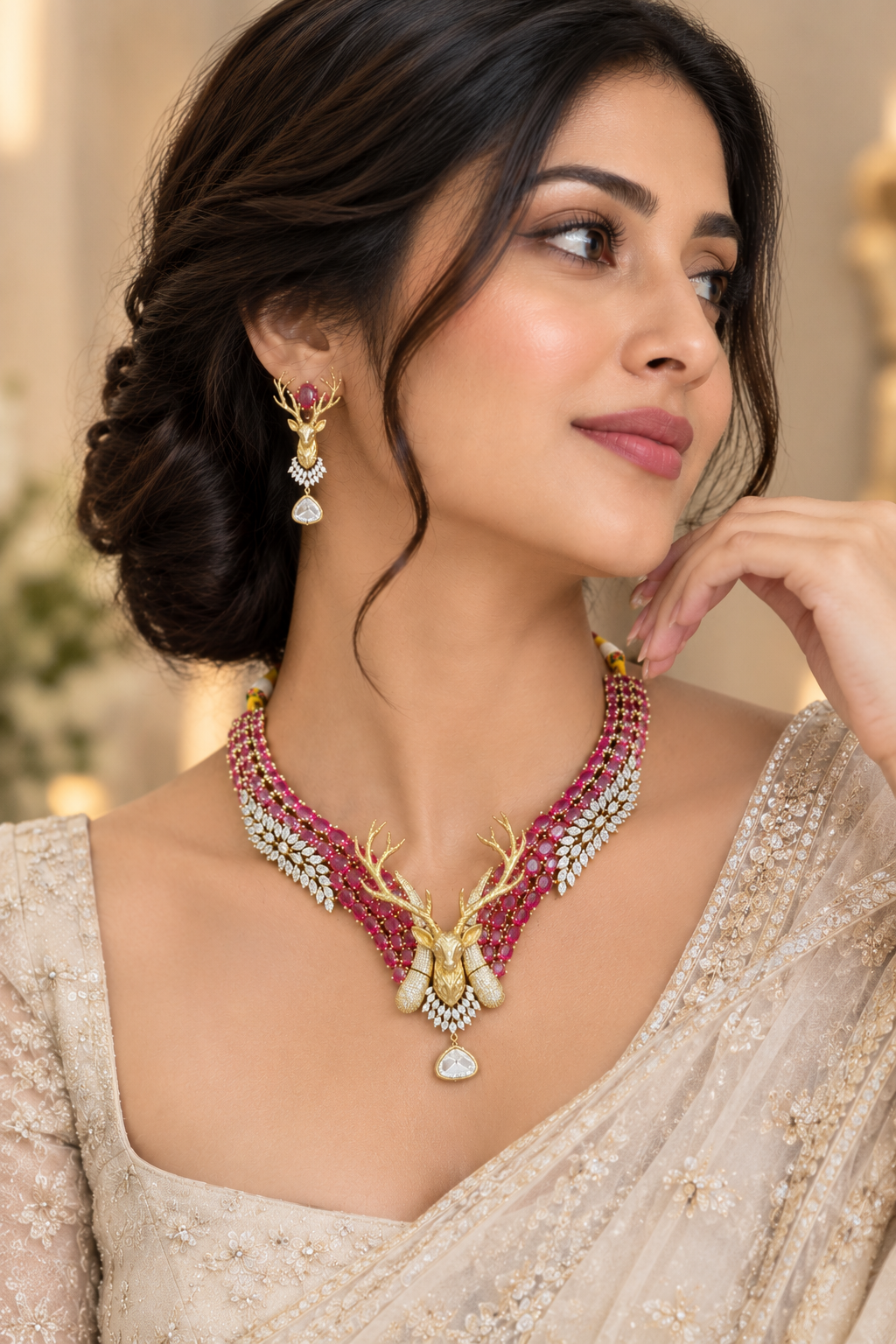 Ruby Deer Statement Necklace Set