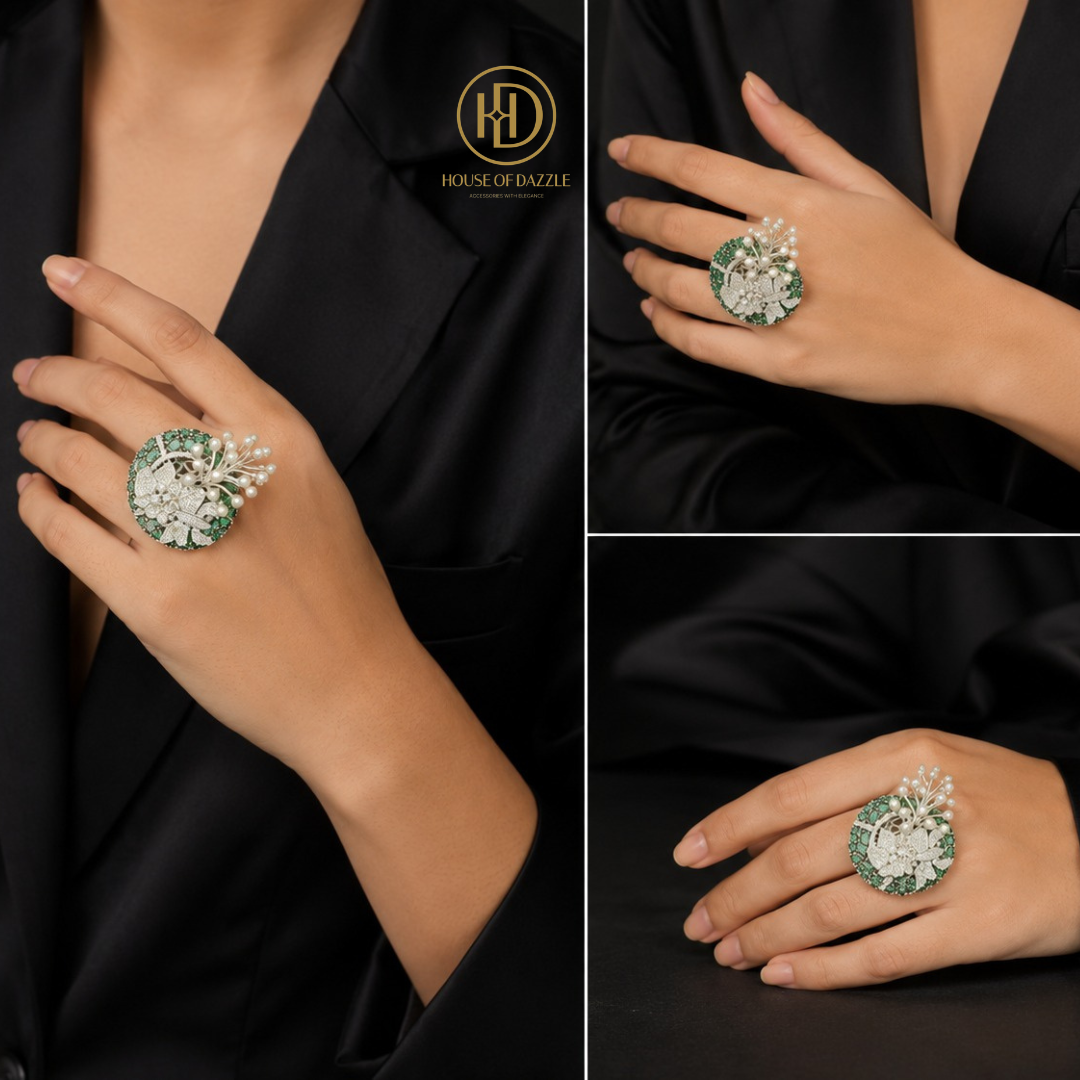 Emerald Pearl Garden Statement Ring