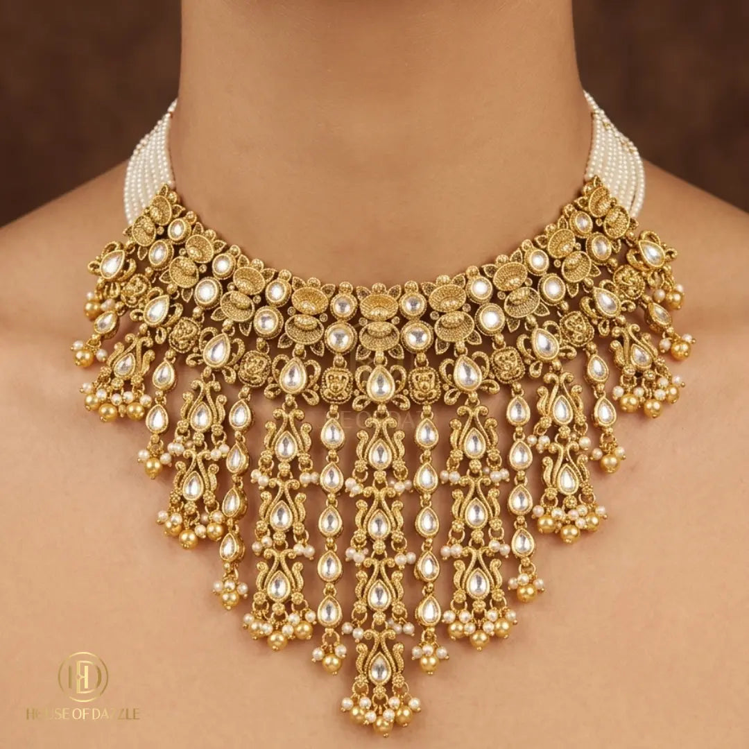 Royal Pearl Kundan Cascade Choker Necklace