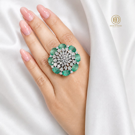Emerald Floral Diamond Statement Ring