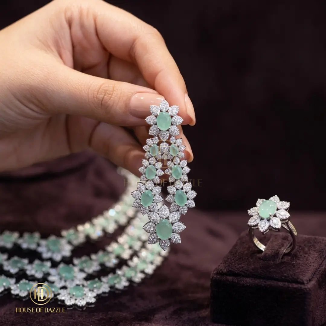 Green Gemstone Diamond Layered Necklace
