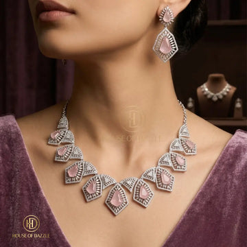 Pink Stone Diamond Necklace Set