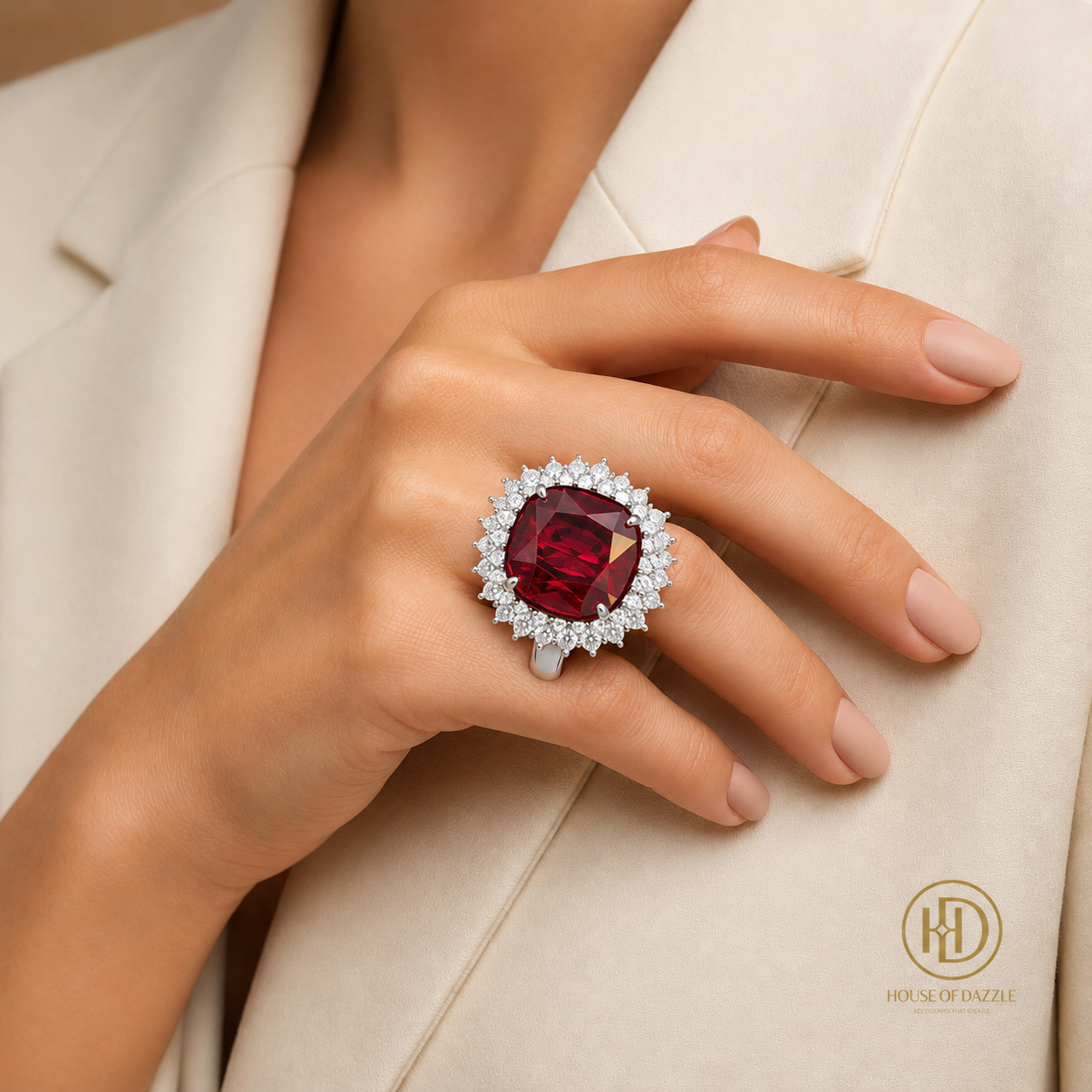 Ruby Red Halo Statement Ring