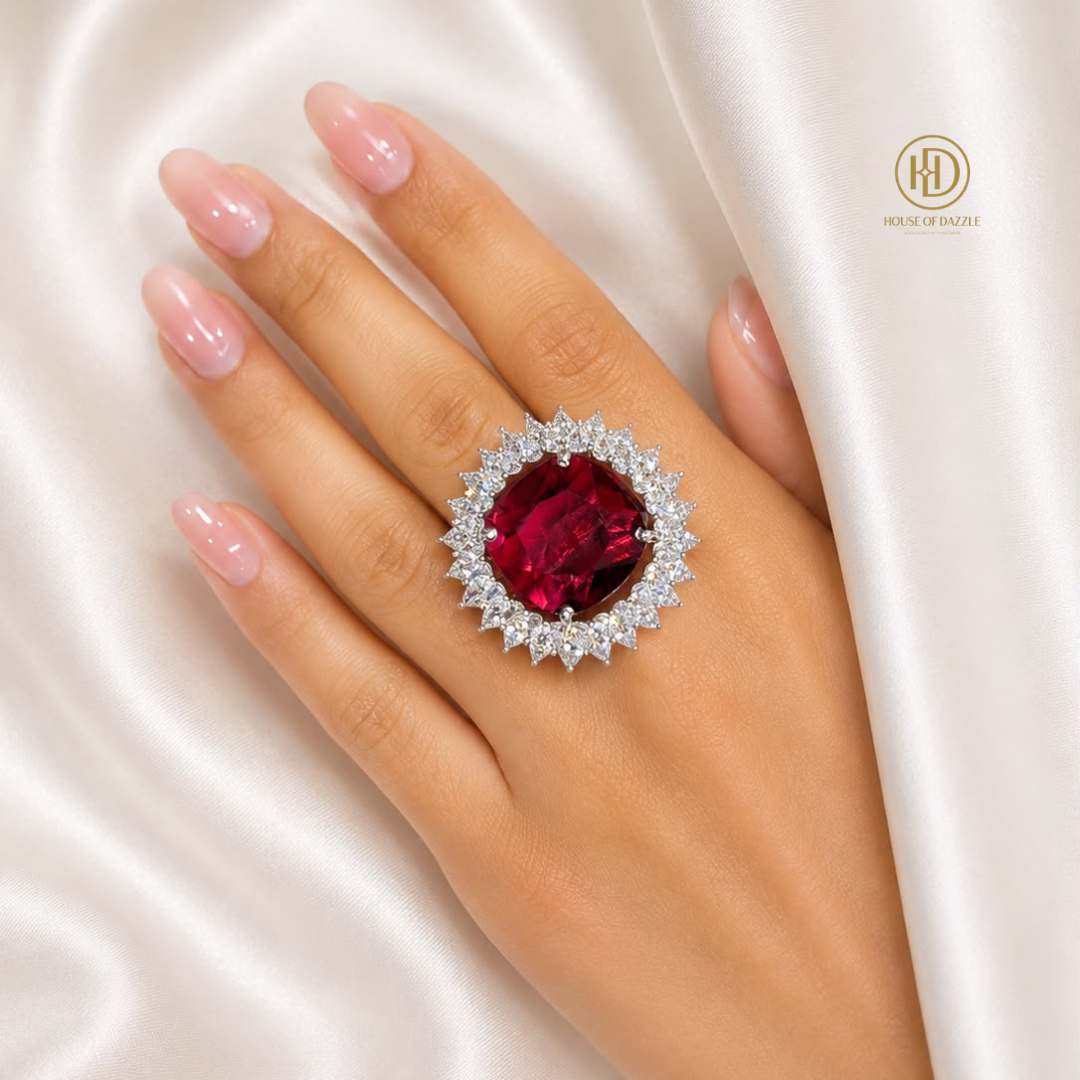 Ruby Red Halo Statement Ring