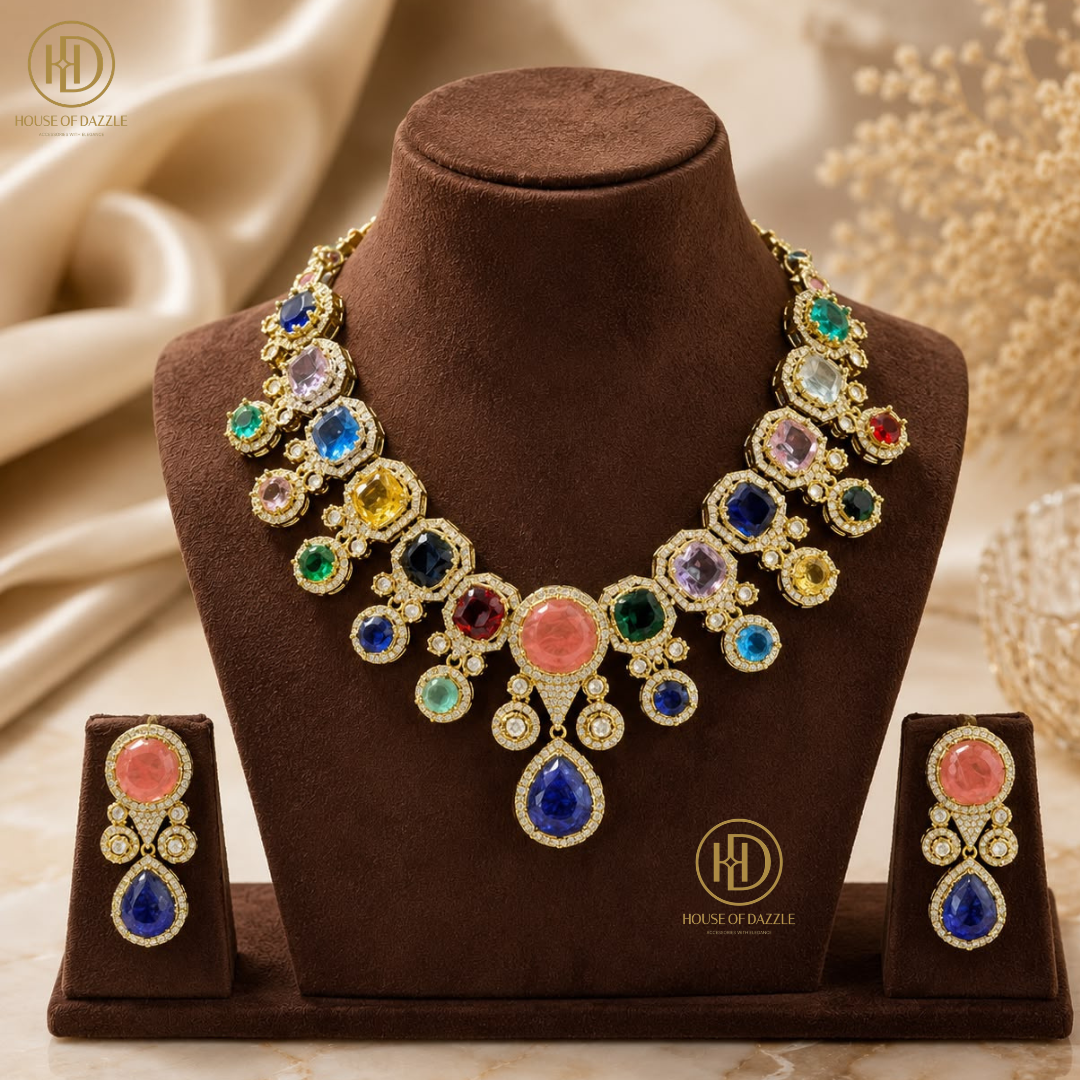 Regal Multicolor Gemstone Necklace Set