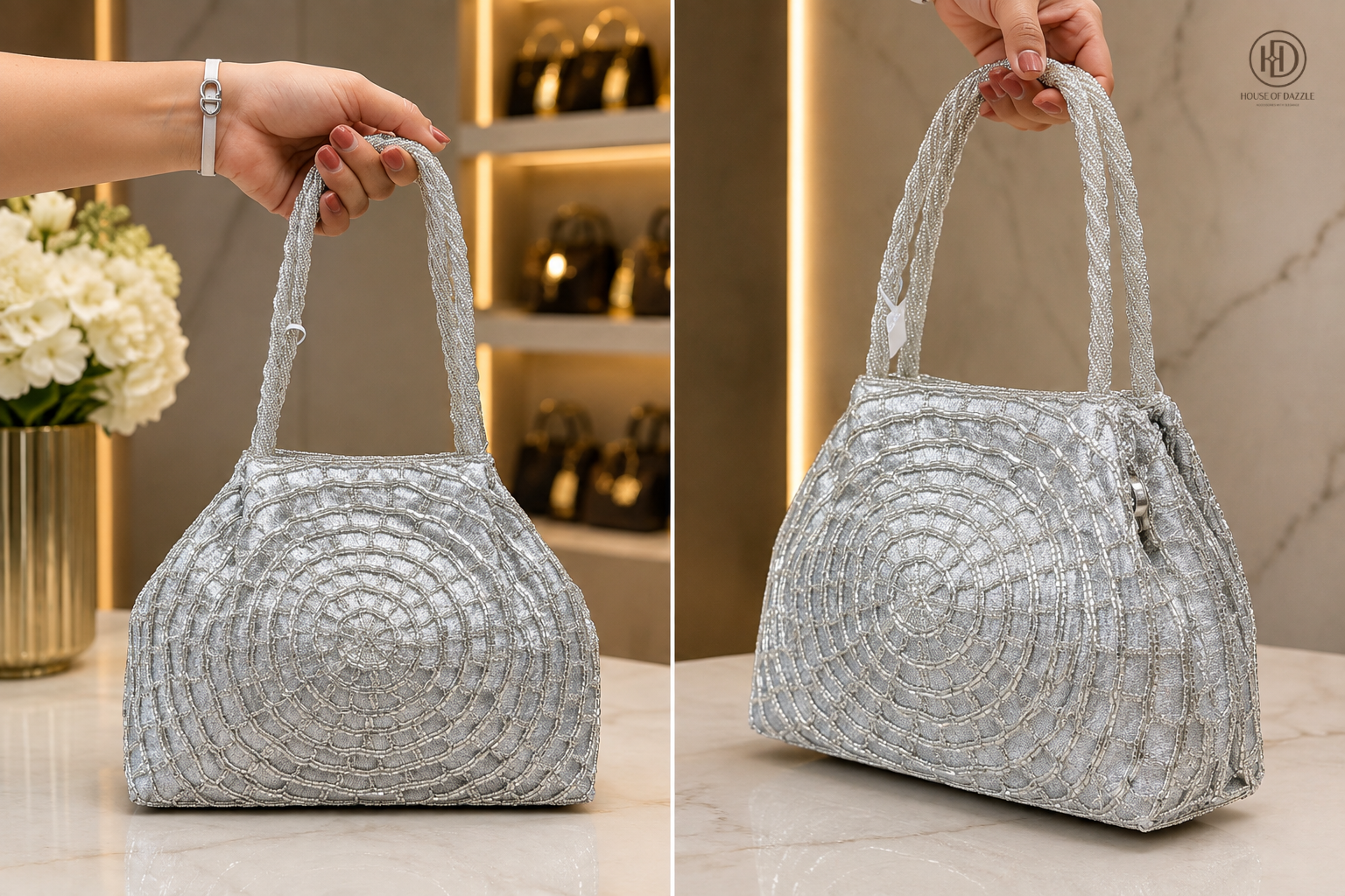 Silver Pearl Cascade Clutch