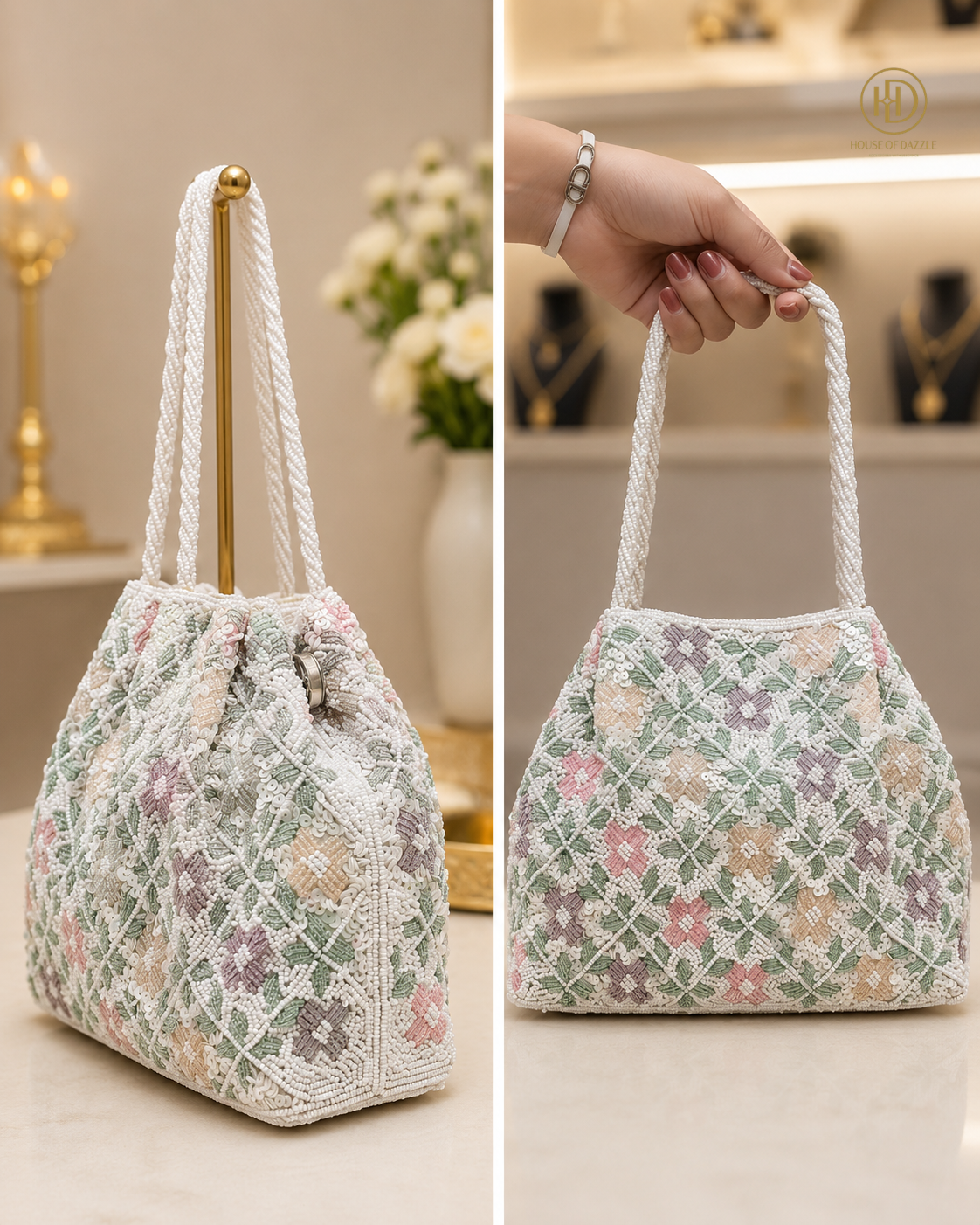 Pastel Floral Beaded Clutch