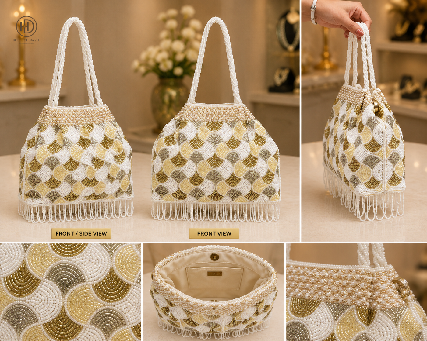 Ivory Luxe Beaded Handbag