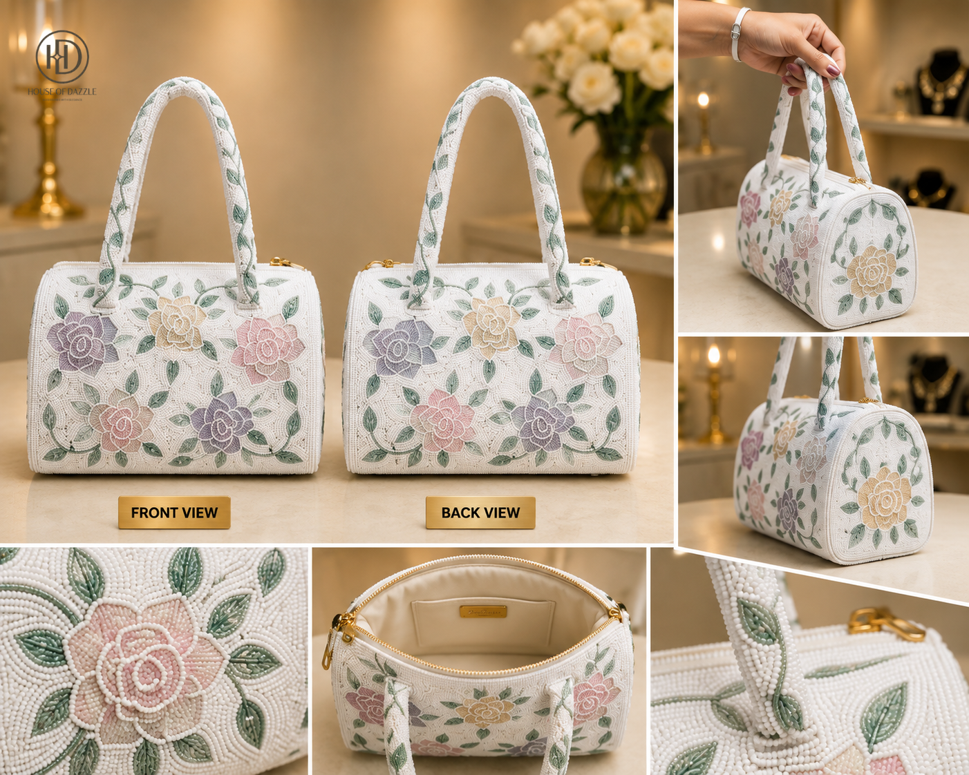 Pastel Floral Beaded Handbag