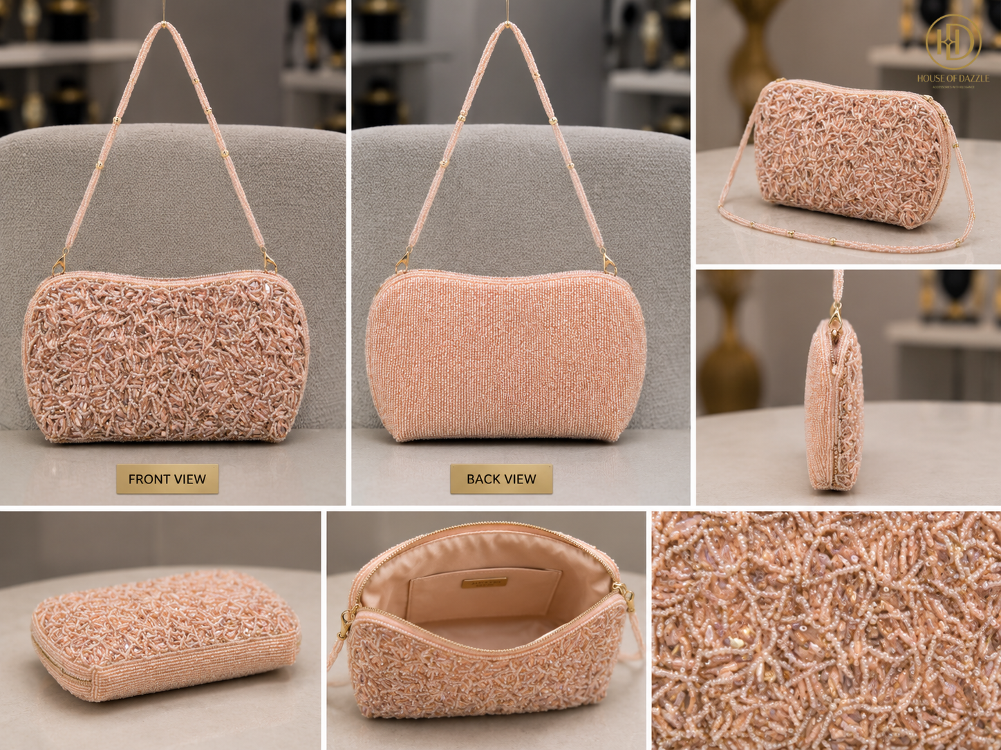 Rose Gold Beaded Elegance Clutch
