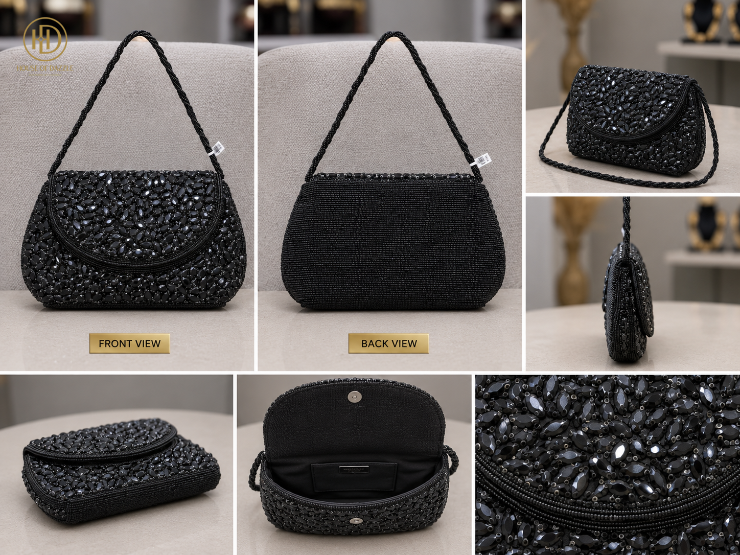 Black Crystal Beaded Evening Clutch