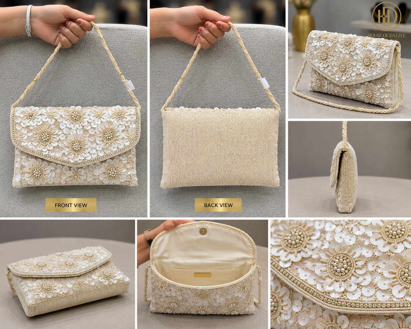 Ivory Floral Pearl Clutch
