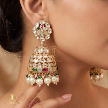 Pastel Bloom Kundan Jhumka Earrings