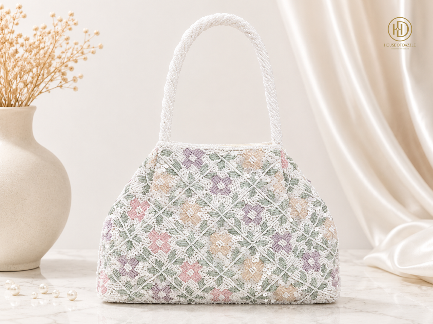 Pastel Floral Beaded Clutch
