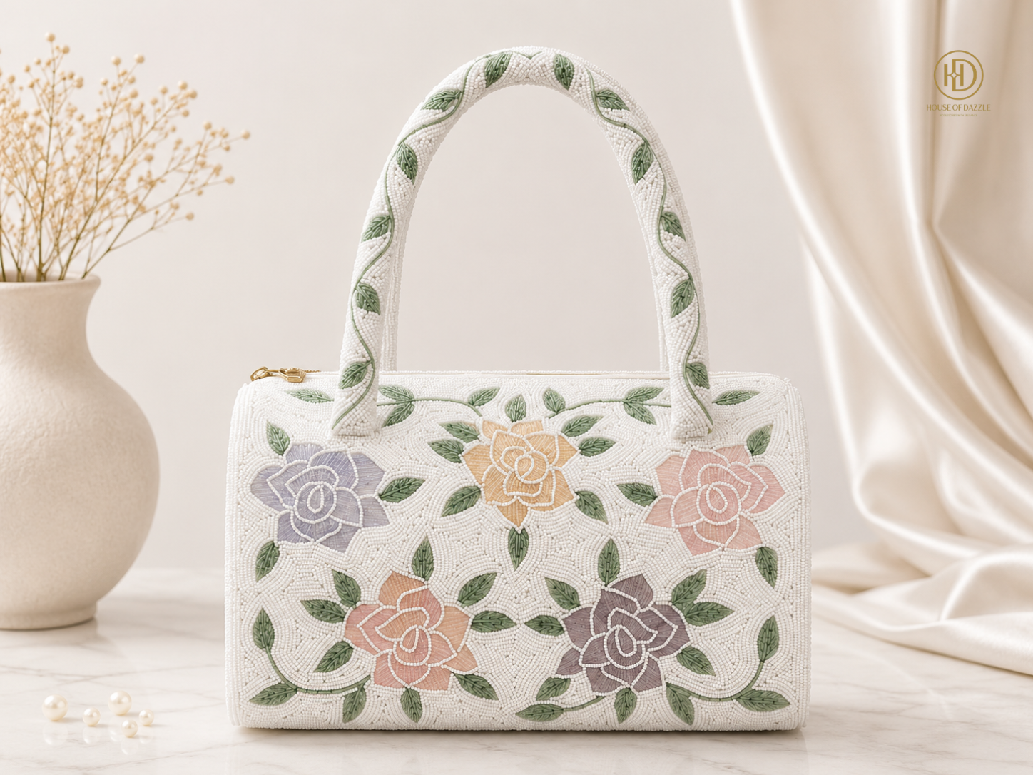 Pastel Floral Beaded Handbag