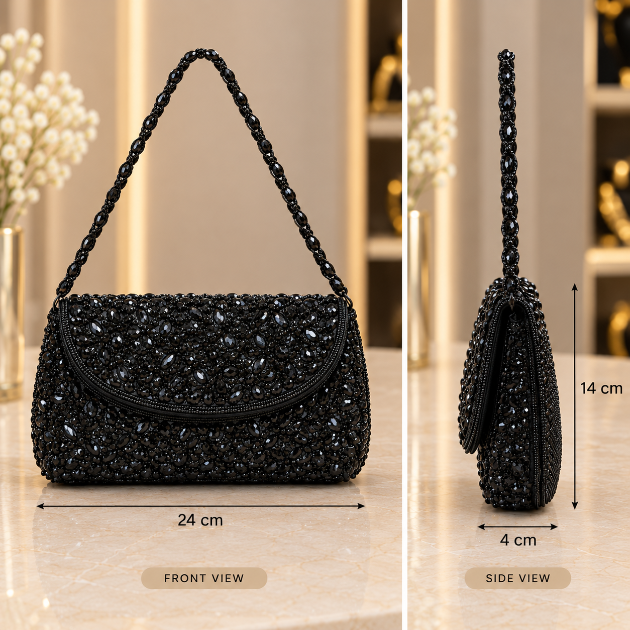 Black Crystal Beaded Evening Clutch