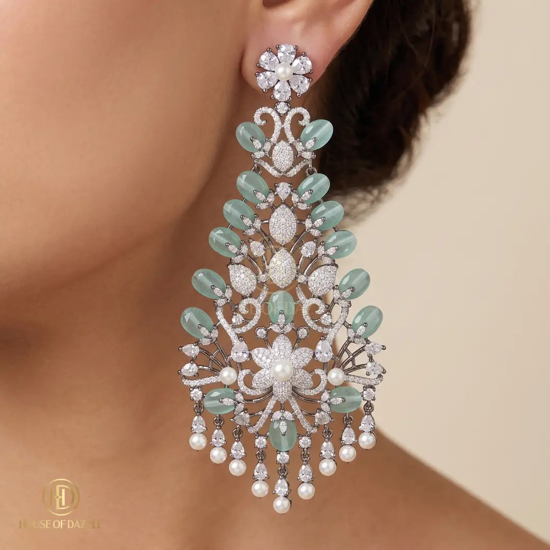 Aqua Bloom Diamond Chandelier Earrings