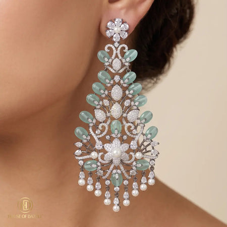 Aqua Bloom Diamond Chandelier Earrings