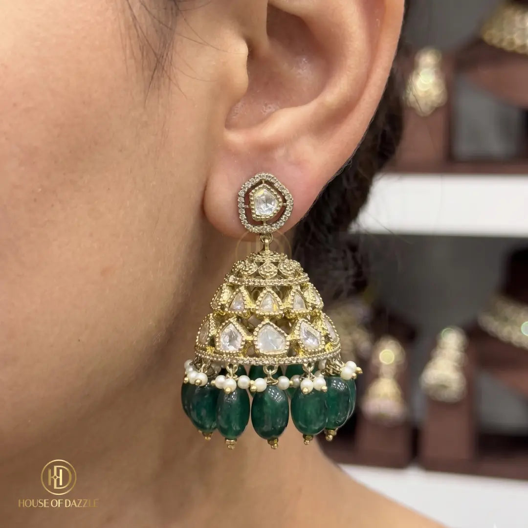 Emerald Royale Kundan Jhumka Earrings