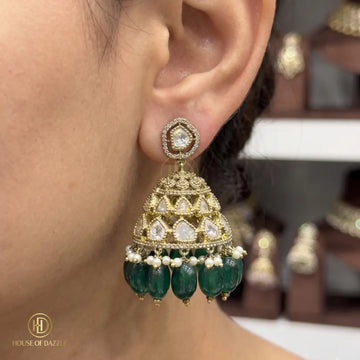 Emerald Royale Kundan Jhumka Earrings