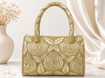 Golden Floral Embroidered Handbag