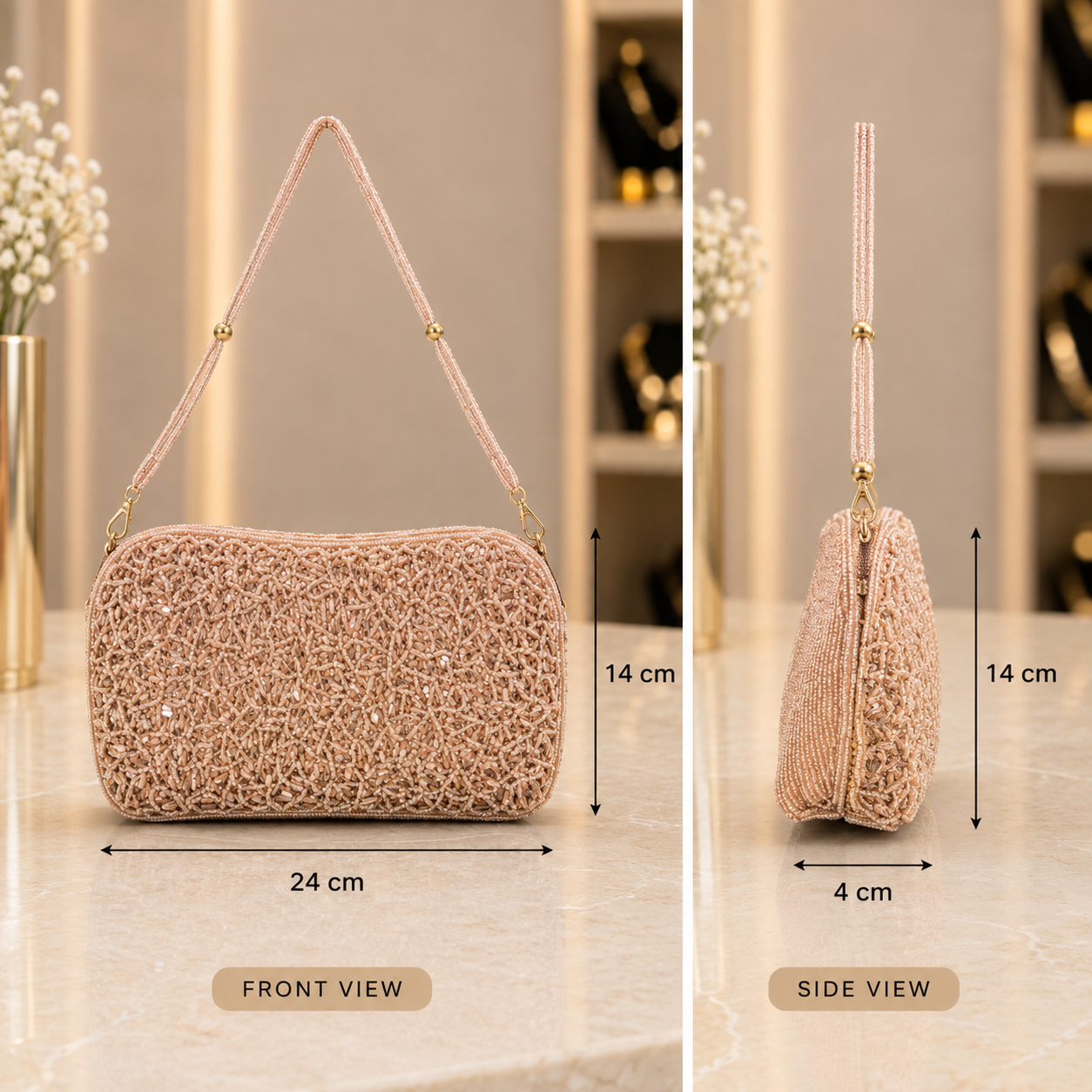 Rose Gold Beaded Elegance Clutch