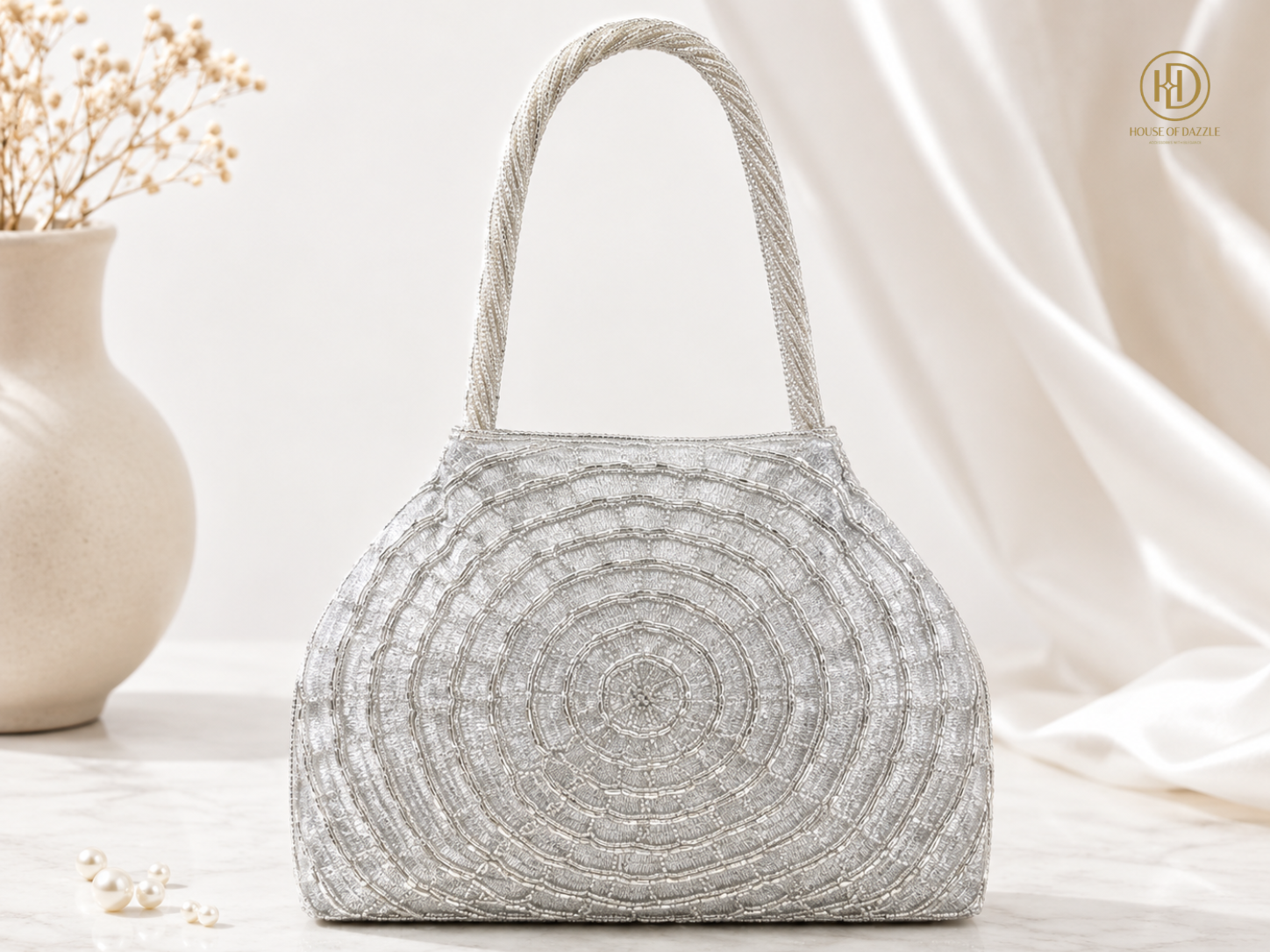Silver Pearl Cascade Clutch