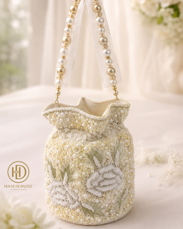 Pearl Floral Embroidered Potli Bag