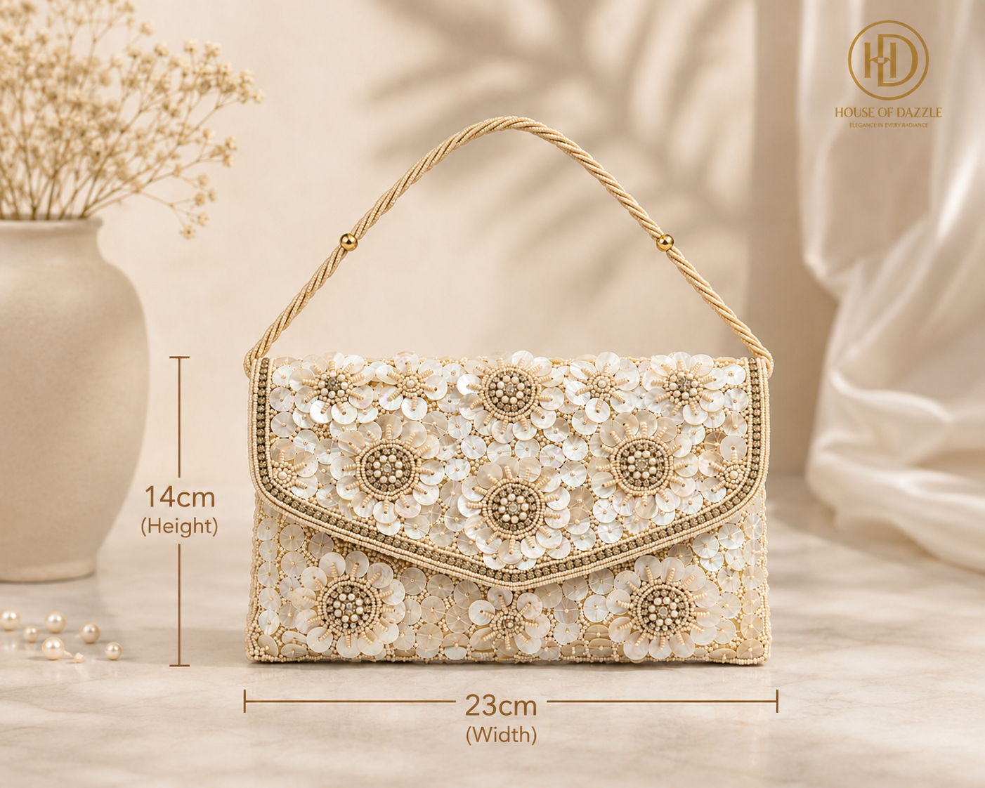 Ivory Floral Pearl Clutch