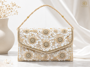 Ivory Floral Pearl Clutch