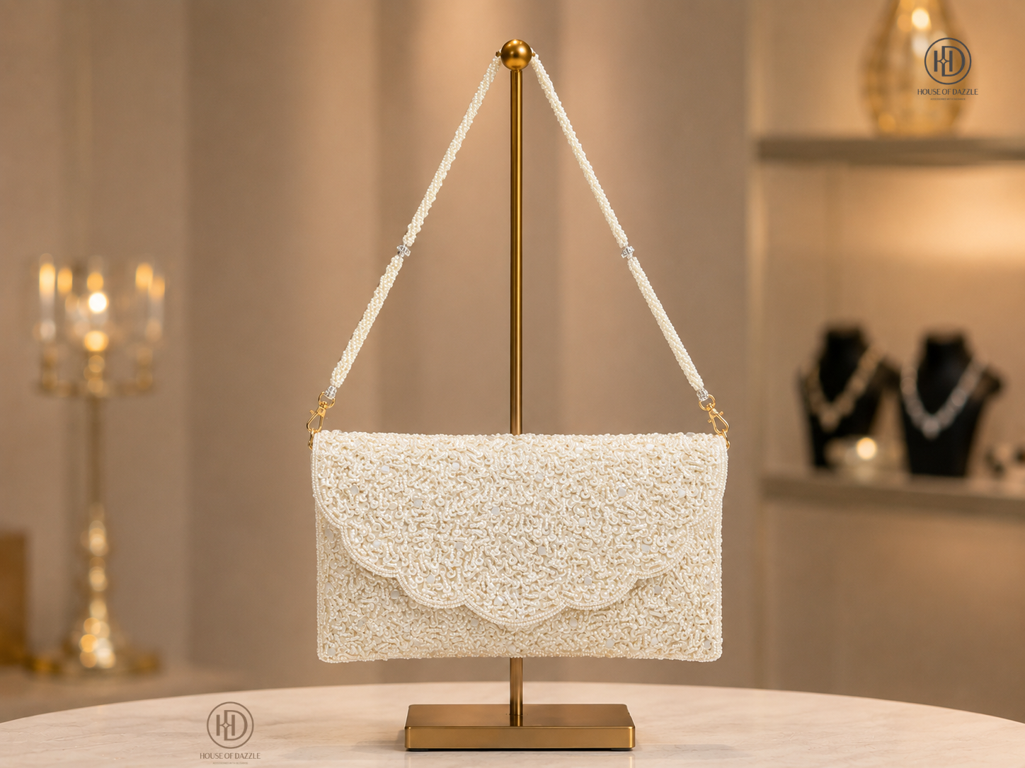 Ivory Pearl Lace Clutch