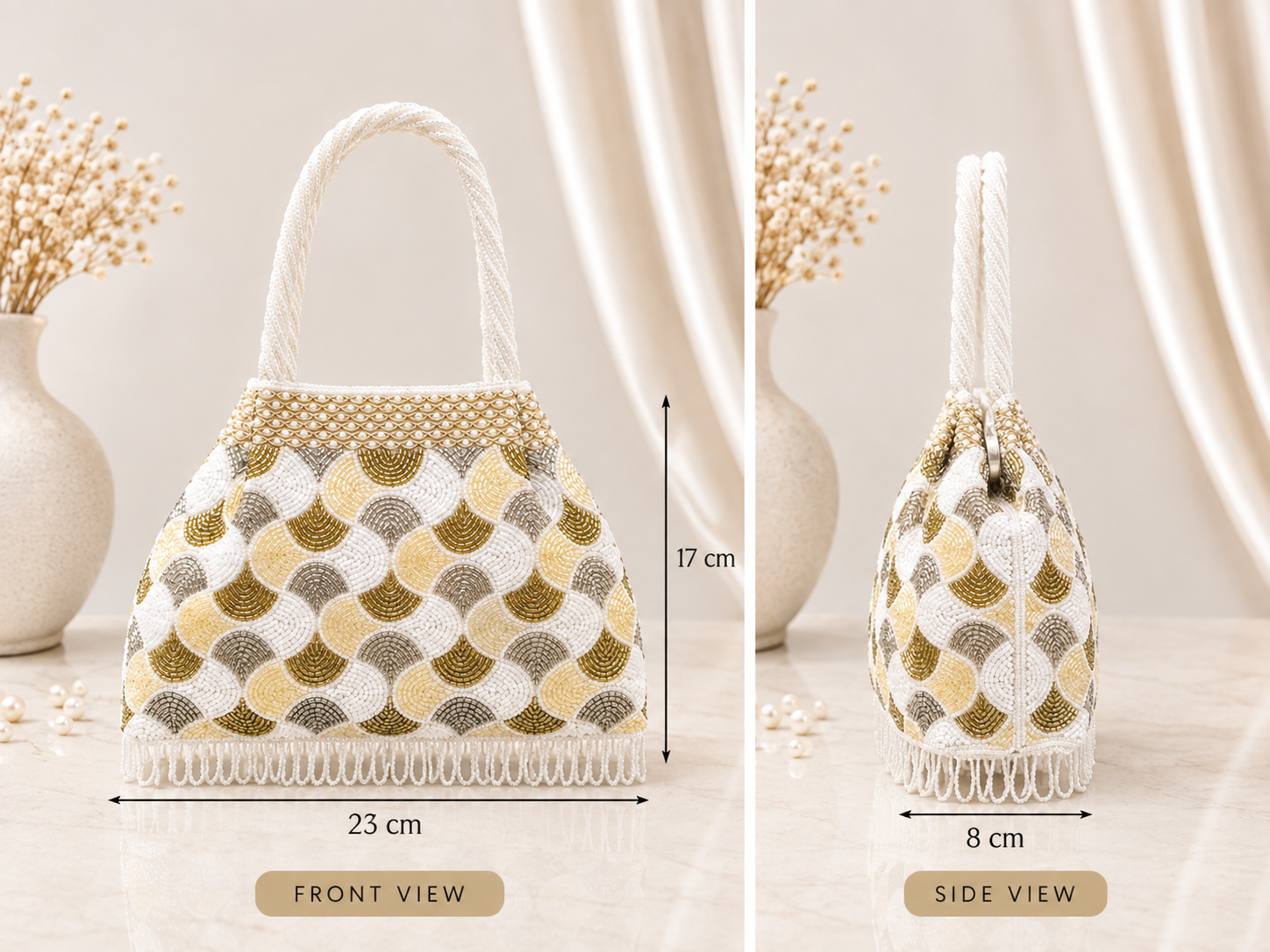 Ivory Luxe Beaded Handbag