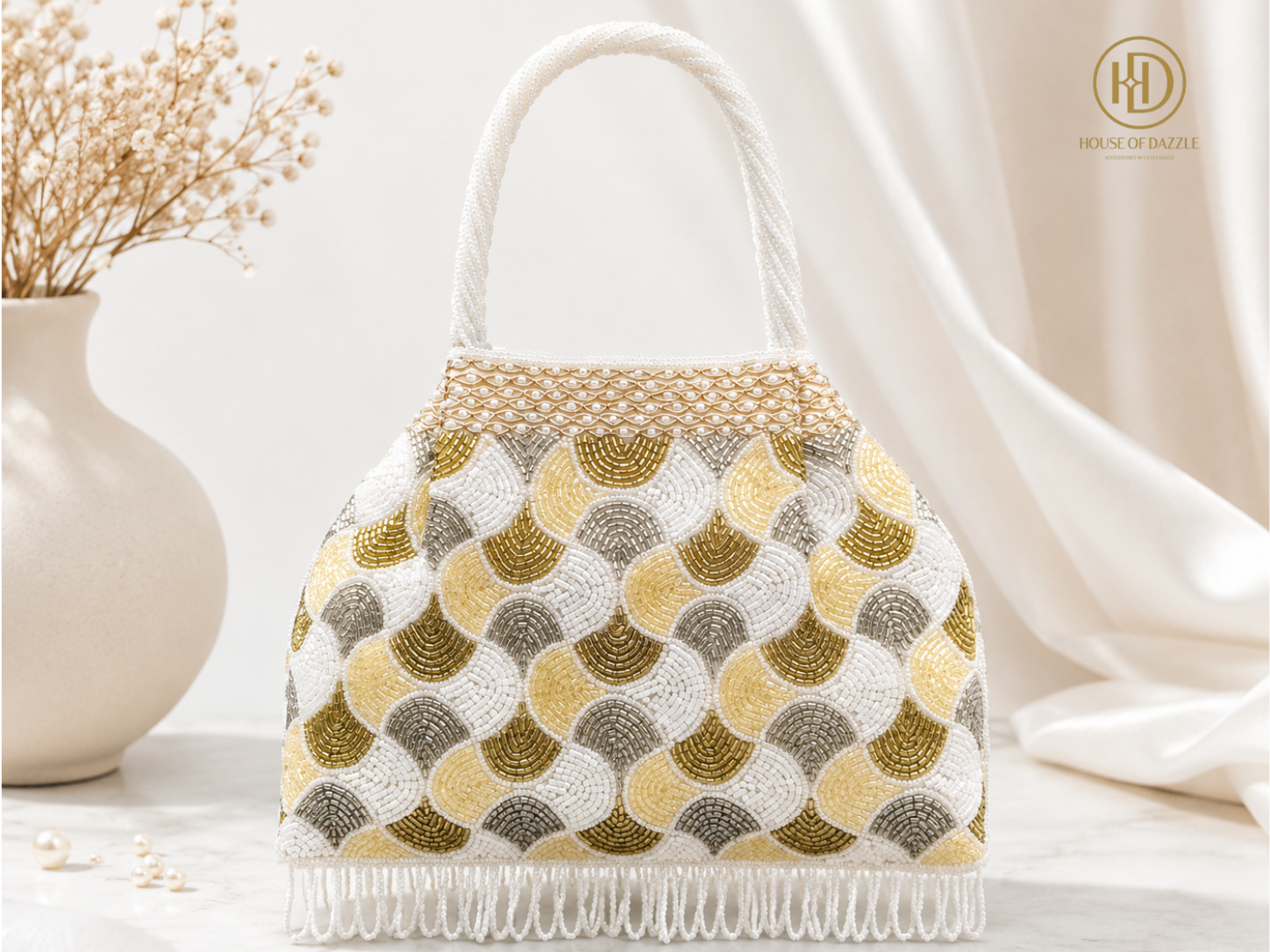 Ivory Luxe Beaded Handbag